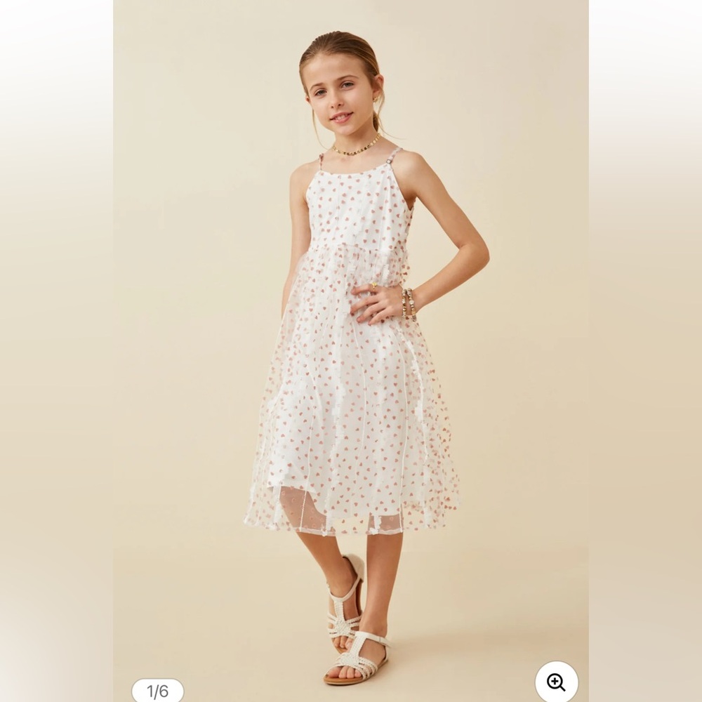 HAYDEN girls Flocked Heart Ruffle Mesh Tank Dress Valentines Large